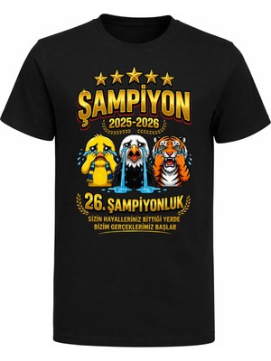 Efendioğlu Design Ağlayan Kuş Kartal Kaplan Şampiyon 2026 Baskılı Pamuklu T-Shirt