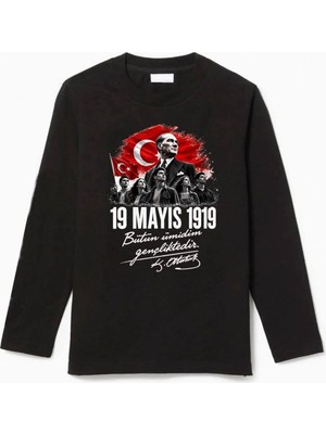 Efendioğlu Design Uzun Kollu Bütün Ümidim Gençlikte Atatürk ve Gençler Baskılı 19 Mayıs 1919 Çocuk T-Shirt