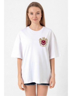 Marsilyan Türk Arma Baskı T-Shirt- Beyaz -