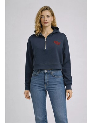 Vena Kadın Leona Nakış Detaylı Sweatshirt %100 Pamuk - Lacivert