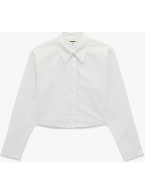Koton Regular Fit Pamuklu Klasik Yaka Uzun Kollu Crop Gömlek
