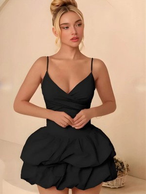 Pijamask Kadın Balon Etekli Siyah Gece Elbisesi