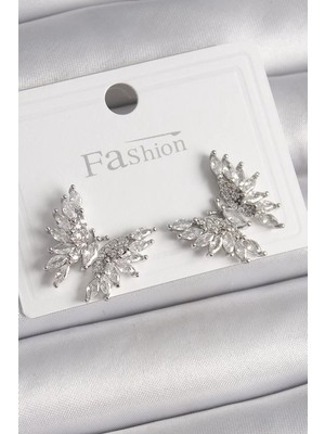 Renas Store Pirinç Gümüş Renk Zirkon Taşlı Model Kadın Küpe - TJ-BKP9908