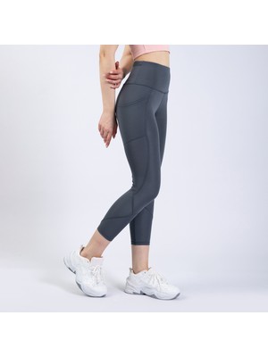 The Step Sports Kadın Gri Yüksek Bel Cepli Toparlayıcı Sıkılaştırıcı Yoga Tayt 21"