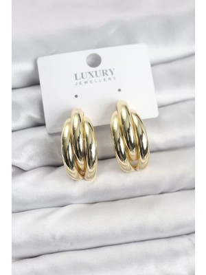 Renas Store Gold Renk Pirinç Yarım Halka Model Kadın Küpe - TJ-BKP11602