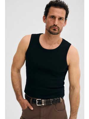 Grimelange Trevıso Erkek Yumuşak ve Esnek Kumaşlı Organik Pamuklu Slim Fit Siyah Atlet