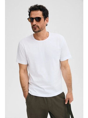 Grimelange Axıon Erkek %100 Organik Pamuklu Yuvarlak Yakalı Regular Fit Beyaz T-Shirt