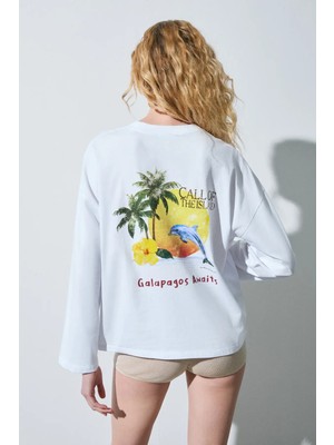 Grimelange VIRENA Kadını %100 Pamuklu Baskı Ve Nakış Detaylı Uzun Kollu Beyaz T-Shirt