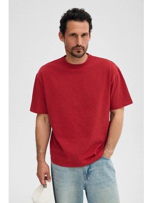 Grimelange Dunno Erkek %100 Organik Pamuk Yuvarlak Yakalı Regular Fit Kırmızı T-Shirt