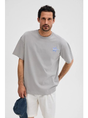 Grimelange Korven Erkek %100 Organik Pamuklu Yuvarlak Yakalı Baskı Detaylı Regular Fit Koyu Gri T-Shirt