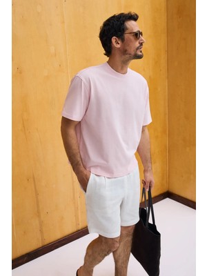 Grimelange Dunno Erkek %100 Organik Pamuk Yuvarlak Yakalı Regular Fit Pembe T-Shirt