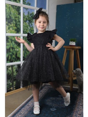 Konfixkids Kız Çocuk Simli Abiye Elbise 1-9 Yaş Siyah