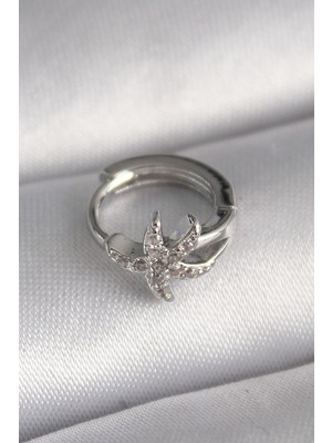Renas Store 316L Çelik Gümüş Renk Zirkon Taşlı Deniz Yıldızı Model Tragus Piercing - TJ-PR1319
