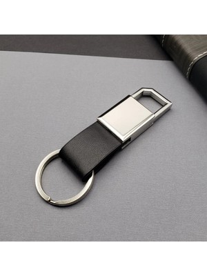 Renas Store Deri Siyah Gümüş Metal Anahtarlık