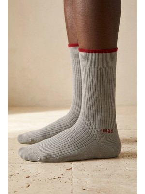 Erkek Relax Baskılı Soket Çorap Gri