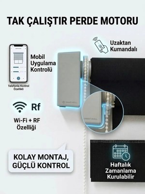 Rovline Akıllı Perde Motoru RV500, Kumandalı, Zaman Ayarlı, Tuya Uyumlu ,wi-fi, Sesli Kontrol