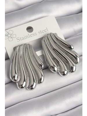 Renas Store Pirinç Gümüş Renk Işlemeli Istiridye Model Kadın Küpe - TJ-BKP10231