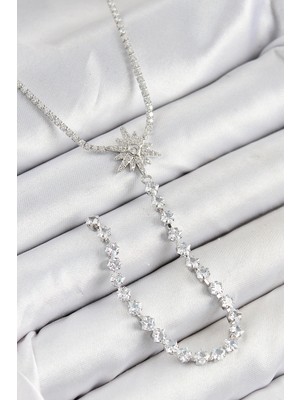 Renas Store Pirinç Zirkon Taşlı Kutup Yıldızı Model Gold Renk Y Kolye