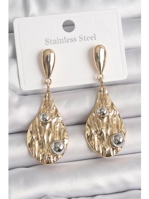 Renas Store Pirinç Gold Renk Sallantı Damla Model Gümüş Top Detay Kadın Küpe - TJ-BKP10068