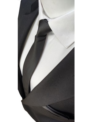 Elegante Cravatte Ekstra Slim Fit Siyah Armürlü Dokuma Kravat ve Mendil Şık Tasarım