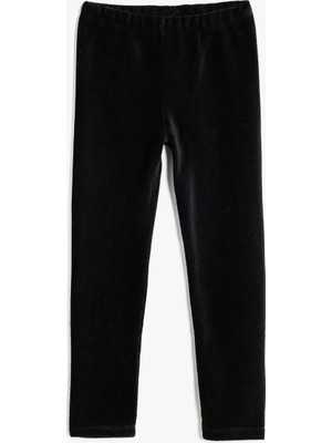Koton Siyah Kadife Tayt Basic Beli Lastikli Yüksek Bel Kız Çocuk Slim Fit Konforlu Tasarım