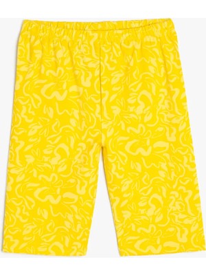 Koton Kısa Tayt Sarı Batik Desenli Kız Çocuk Beli Lastikli Pamuklu Örme