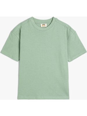 Koton Basic Kısa Kollu Pamuklu Tişört Erkek Çocuk Yeşil Renk Bisiklet Yaka Rahat Stil