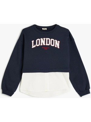Koton Kız Çocuk Sweatshirt London Şehir Baskılı Lacivert Uzun Kol Cepsiz Şardonlu