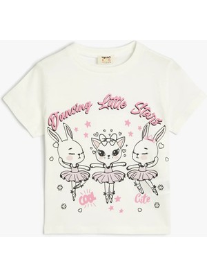 Koton Ekru Kız Çocuk T-Shirt 4SKG10123AK