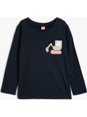 Koton Lacivert Erkek Bebek Pamuk Jersey Sweatshirt 5WMB10192TK 704 Uzun Kol Ekstra Konfor
