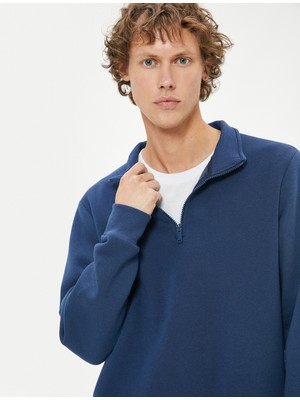 Koton Yarım Fermuarlı Yaka Sweatshirt Uzun Kollu Şardonlu Pamuk Karışımlı
