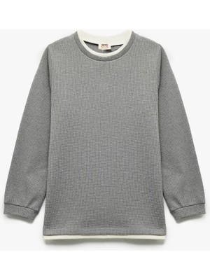 Koton Şardonlu Uzun Kollu Sweatshirt Gri Renk Erkek Çocuk İçin Cepsiz Modern Tasarım