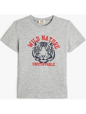 Koton T-Shirt Kaplan Baskılı Kısa Kollu Bisiklet Yaka