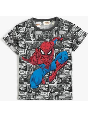 Koton Spiderman Baskılı Kısa Kollu T-Shirt Erkek Çocuklar İçin Bisiklet Yaka Regular Fit