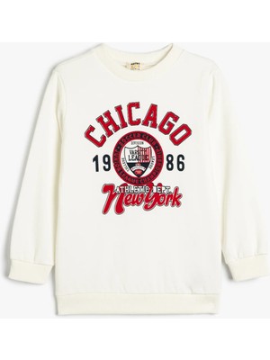 Koton 5Wkb10122Tk 010 Ekru Erkek Cocuk Pamuk Jersey Sweatshırt