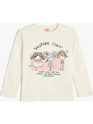 Koton 5WMG10066AK Kız Bebek Sweat Bej Renkli Desenli ve Rahat 9 - 12 Ay İçin