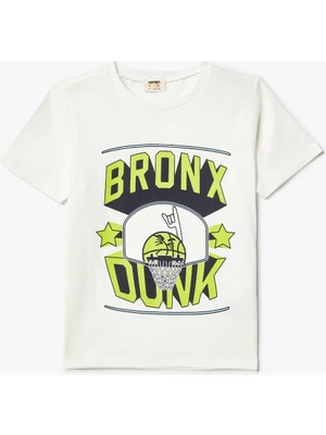 Koton Tişört Basketbol Baskılı Kısa Kollu Bisiklet Yaka