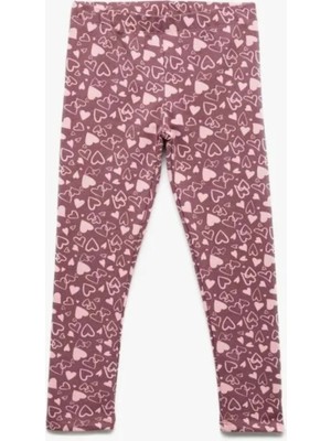 Koton Pamuklu Pembe Şardonlu Kalp Desenli Uzun Tayt Kız Çocuk İçin Slim Fit Rahat Kullanım