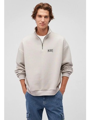 Mavi Mavi Logo Baskılı Yarı Fermuarlı Bej Sweatshirt 0S10208-70074