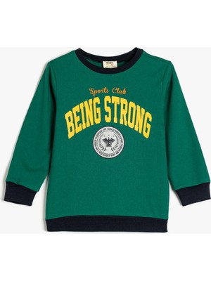 Koton Yeşil Erkek Çocuk Pamuk Jersey Sweatshirt Uzun Kol Cepsiz Tasarım ile Rahat Kullanım