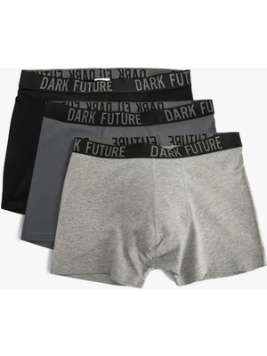 Koton Slogan Baskılı Bel Detaylı Pamuklu 3'lü Boxer Seti
