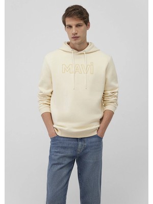 Mavi Mavi Logo Baskılı Kapüşonlu Bej Sweatshirt 0610941-70055
