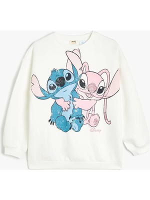 Koton Kız Çocuk Ekru Sweat Shirt Truvakar Kol Orta Kalınlık Regular Fit