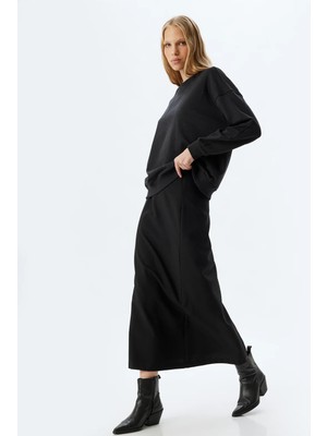 Koton Oversize Sweatshirt Taş Detaylı Bisiklet Yaka Yıkamalı Şardonlu