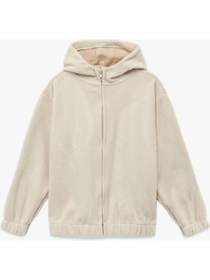 Koton Uzun Kollu Fermuarlı Kapşonlu Polar Sweatshirt Ekru Renk Erkek Çocuk İçin Orta Kalınlık