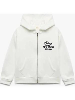 Şardonlu Uzun Kollu Kapşonlu Fermuarlı Sweatshirt