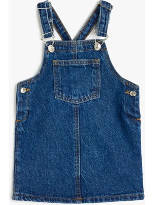 Koton Pamuklu Kare Yaka Cep Detaylı Denim Jile Elbise