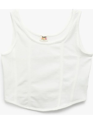Koton Pamuklu Slim Fit Kız Çocuk Crop Atlet Kalın Askılı Ekru Polyester Karışımlı Kolsuz