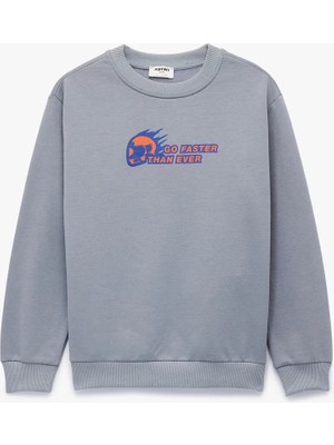 Pamuklu Uzun Kollu Bisiklet Yaka Baskılı Sweatshirt