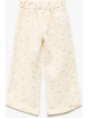 Koton Pamuklu Beli Lastikli Çiçekli Müslin Geniş Paça Pantolon